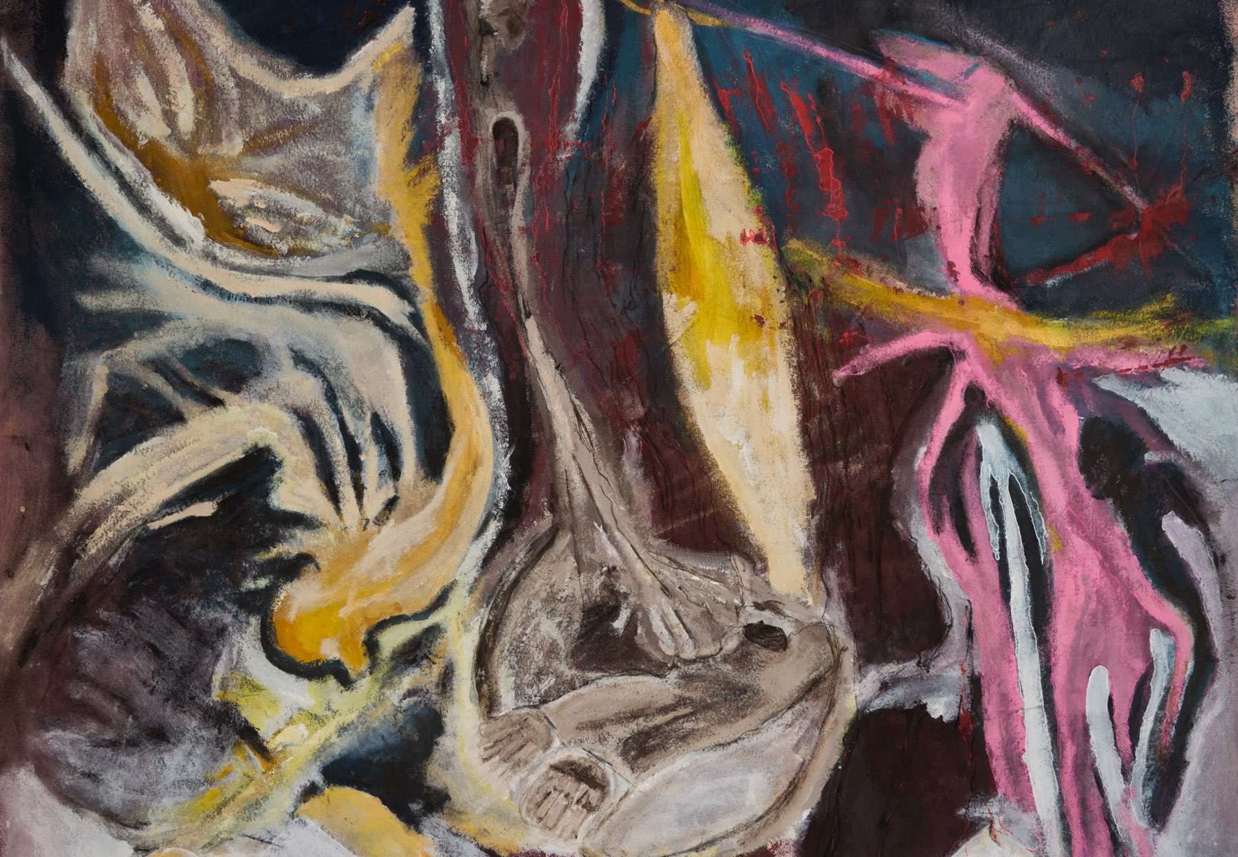 Amanda Bell, <em>Miyak djinanginy (Moon seeing)</em>, 2025, acrylic, charcoal and pencil on canvas, 150 × 180 cm, photo: Rebecca Mansell