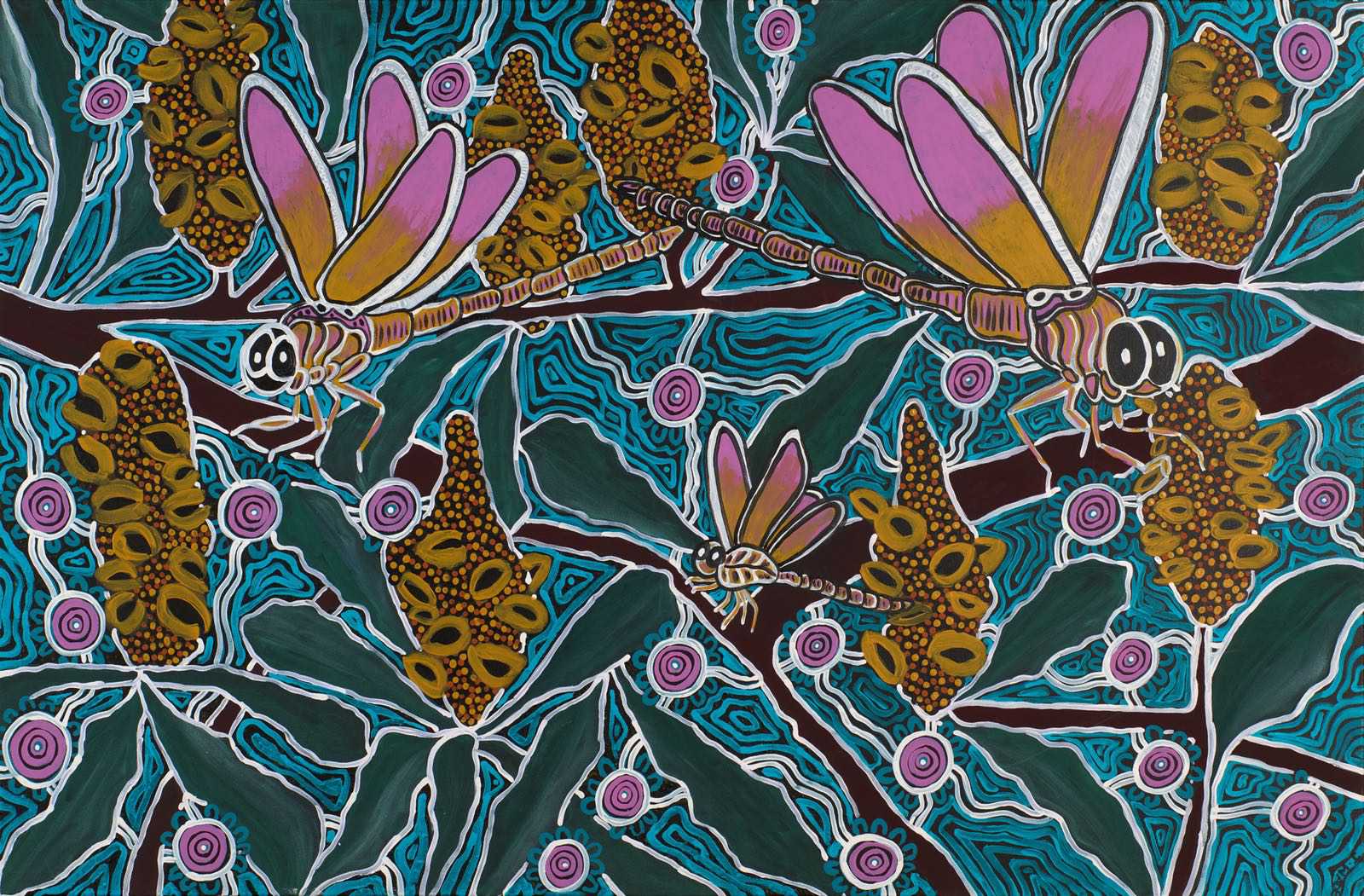 Caption: Julianne Wade, <em>Dragonfly season</em>, 2024, acrylic on canvas, 60 × 90 cm, photo: Rebecca Mansell
